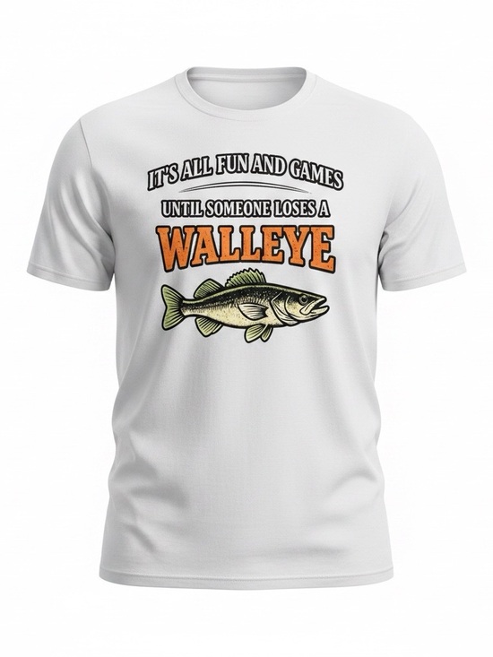 Gildan Other - Gildan White Short-Sleeve 'Walleye' Fishing Tee with Orange and Green Print